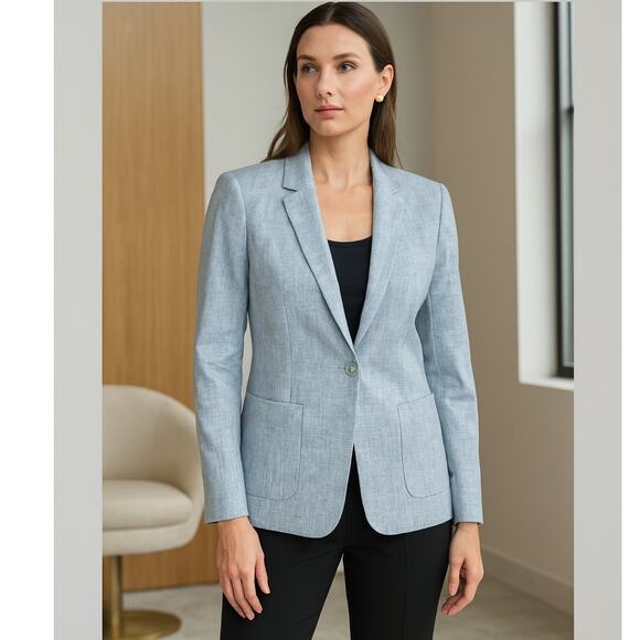 NWT Elie Tahari Wendy‎ Jacket Blue Linen Chambray Size 4